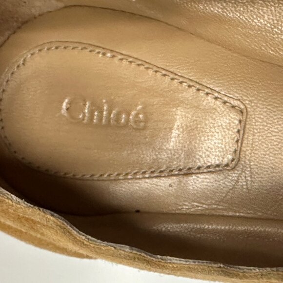 Chloé Women's Lauren Scalloped Suede Leather Camel Tan Ballet Flats Size 37 - Picture 7 of 9